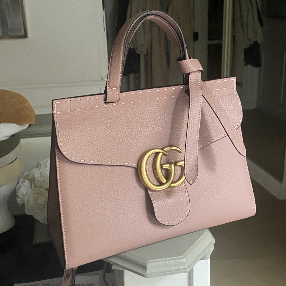 Gucci Marmont GG 2 way Pink/tan Satchel with Gold Accent - Picture 7 of 17